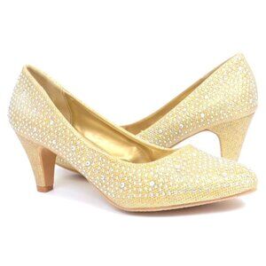 Women's Size 10 Jeweled Glitter Beaded Formal Party Bridal Low Heel Classic Pump